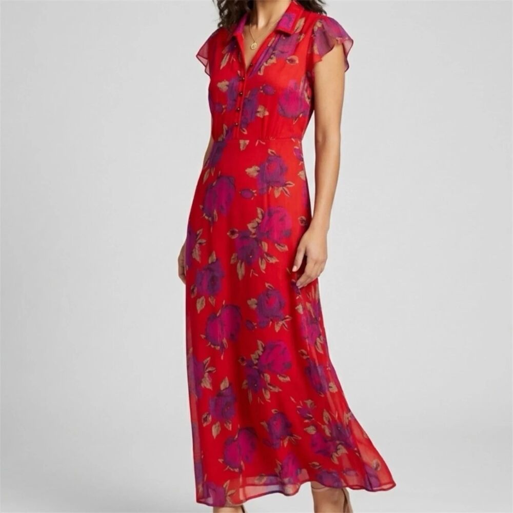 Cooperative Dress Womens 0 midi Red Urban Outfitters babydoll peasant fairy New